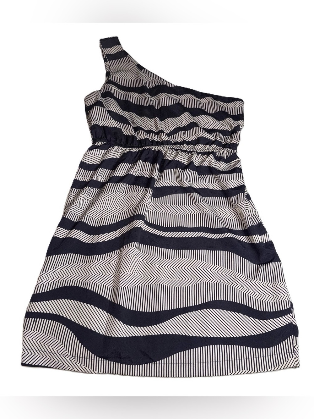 Audrey 3+1 Geometric Chevron One-Shoulder Mini Dress Size M